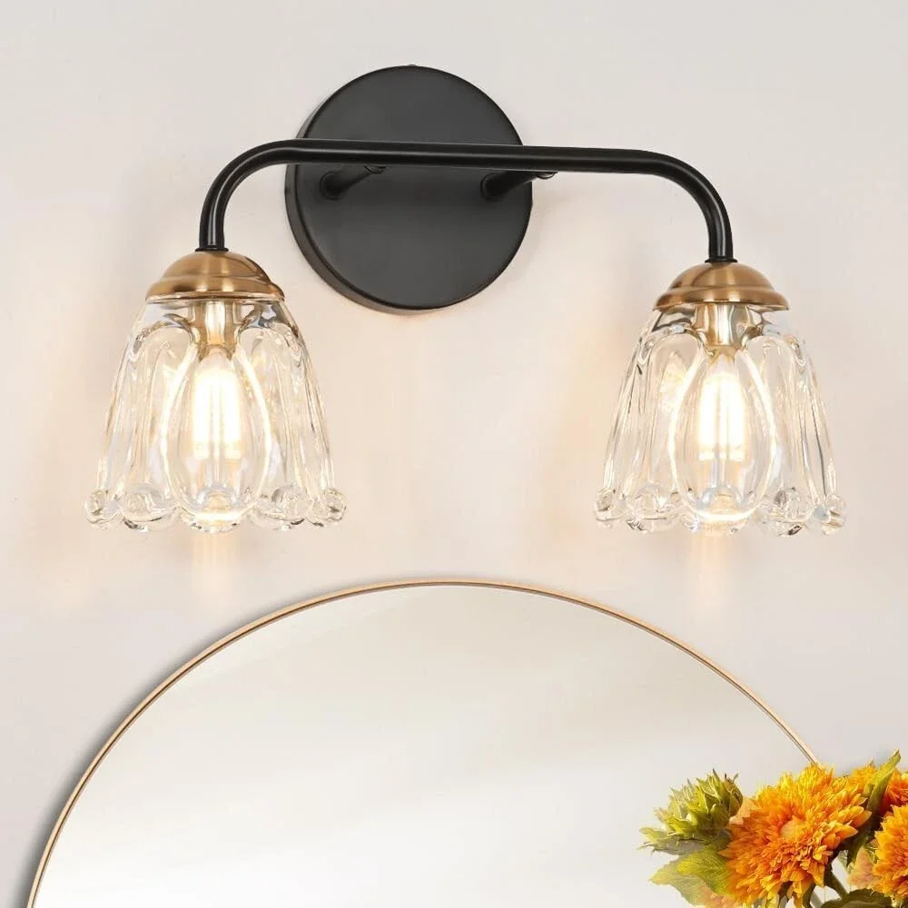 Daunton Antique 2 Light Bathroom Light Fixture, Black and Gold Vanity Lights